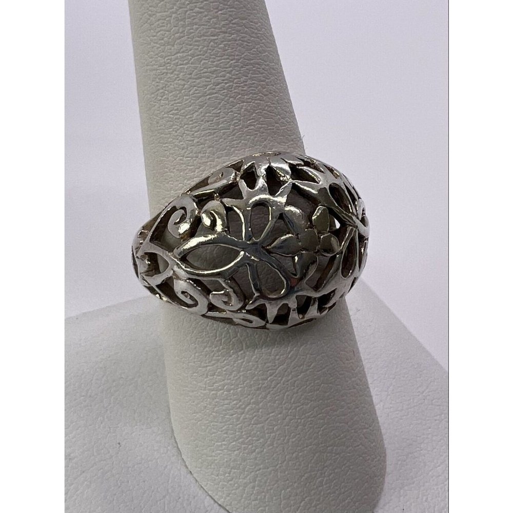 925 Sterling Silver Ring With Porous Flower Design Size 8 View 3